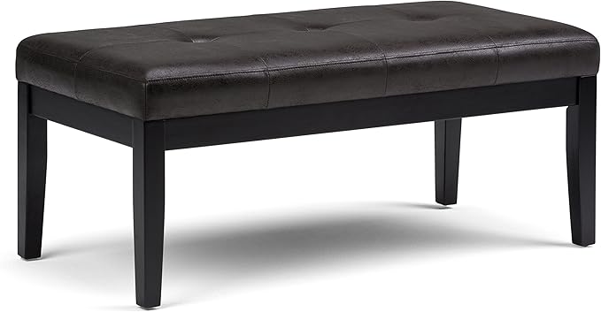 SIMPLIHOME Lacey 41 inch Wide Contemporary Rectangle Tufted Ottoman Bench in Distressed Black Vegan Faux Leather, Assembled, For the Living Room and Bedroom