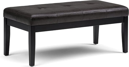 SIMPLIHOME Lacey 41 inch Wide Contemporary Rectangle Tufted Ottoman Bench in Distressed Black Vegan Faux Leather, Assembled, For the Living Room and Bedroom