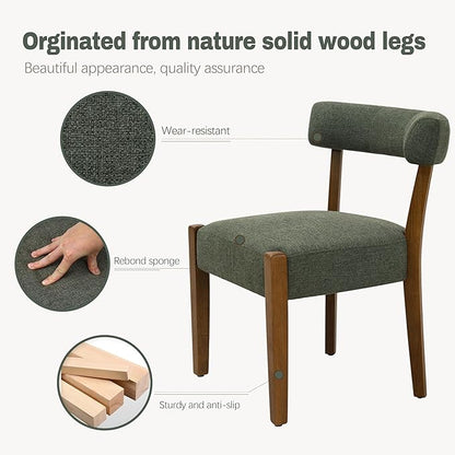 Modern Green Dining Chairs Set of 4, Walnut Upholstered Kitchen & Dining Room Chairs, Mid Century Modern Wooden Dining Chairs Oversized Sturdy Fabric Rounded Chairs Curved Back