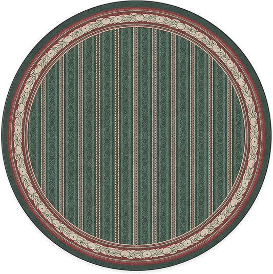RUGGABLE x Morris & Co Machine Washable Area Rug – Fruit Stripe Spruce Green 6 ft Round, Stain-Resistant, Non-Slip – Medium Rugs for Living Room, Bedroom, Hallway, Entryway & Office–with Standard Pad