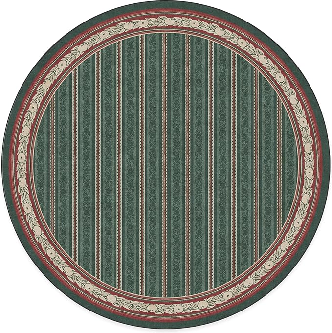 RUGGABLE x Morris & Co Machine Washable Area Rug– Fruit Stripe Spruce Green 6 ft Round, Stain-Resistant, Non-Slip – Medium Rugs for Living Room, Bedroom, Hallway, Entryway & Office–with Cushioned Pad