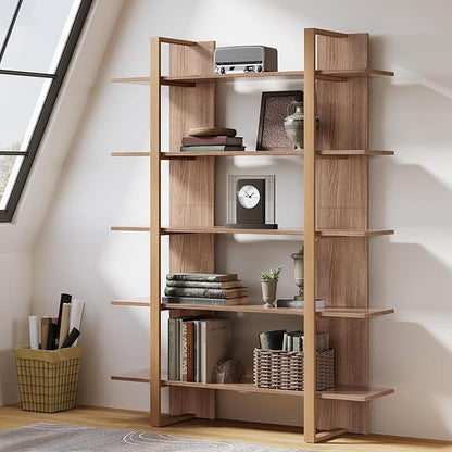 Tribesigns 5-Tier 47 Inches Bookshelf Bookcase, Boho Open Bookshelves Etagere Display Office Shelving Unit, for Living Room, Office & Bedroom, Metal & Wood, Retro Dark Brown