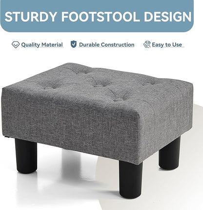 Poofzy Small Foot Stool Ottoman, Linen Ottoman Foot Rest with Legs, Rectangle Foot Rest for Couch, Footstools and Ottomans Small for Living Room and Entryway (Gray)