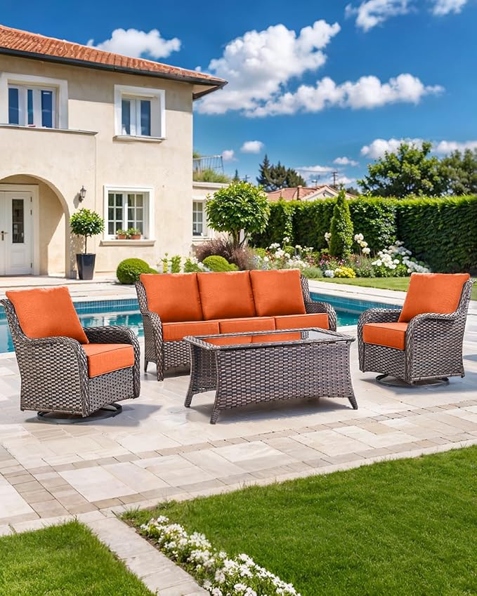 Luxury 22x24/22x25 6-Inch Outdoor Cushions - Water Resistant 1 Set Zippered Patio Chair Back&Seat Cushion for Wicker Dining Rocking Swivel Chairs Loveseat Couch Sectional Sofa - Orange