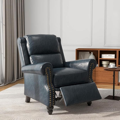 UIXE Faux Leather Pushback Recliner Chairs Set of 2, Overstuffed Armchair Push Back Accent Chair for Living Room, Rivet Trim Club Chair Home Theater Single Sofa Bedroom Side Reading Seat - Navy Blue