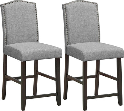 COSTWAY Bar Stools Set of 2, 25'' Upholstered Counter Height Bar Stools with S-Shaped Spring Thick Cushion, Rubber Wood Legs, High Back Leisure Chairs for Living, Kitchen, Dining Room (Grey, 2)