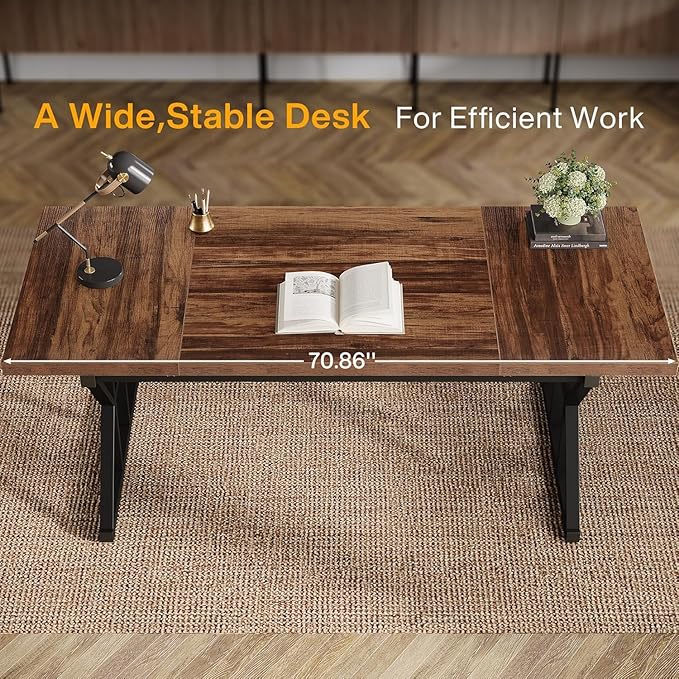 Tribesigns 70.86-Inch Large Executive Desk, Industrial Home Office Computer Desk, Simple Long Writing Study Table Business Furniture (Brown/Black)