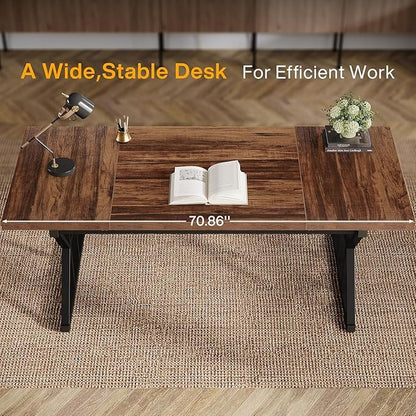 Tribesigns 70.86-Inch Large Executive Desk, Industrial Home Office Computer Desk, Simple Long Writing Study Table Business Furniture (Brown/Black)