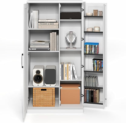 Furinno Robin Storage Cabinet, 4-Tier Pantry Cabinet with Adjustable Shelves, 35W with 2 Doors and Door Shelves, Kitchen Cabinet, Organization and Storage, for Pantry, Living Room, Home Office, White