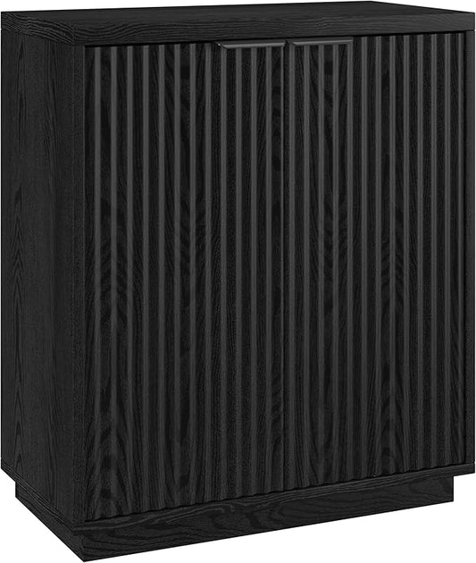 Henn&Hart 28" Fluted Wooden Accent Cabinet, Modern Ribbed Sideboard Buffet Cabinet with 2 Doors and an Adjustable Shelf for Living Room, Dining Room, Bedroom or Entryway, Black Grain