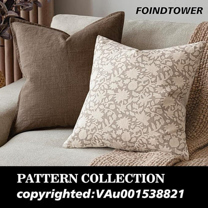 Foindtower Set of 2 Decorative Neutral Floral Throw Pillow Covers Accent Farmhouse Cushion Covers Boho Vintage Pillowcase for Couch Sofa Bedroom Living Room Home Decor,22×22 Inch,Ivory Beige