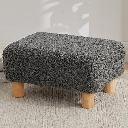 Small Foot Stool Ottoman, Sherpa Footstool Ottoman Foot Rest for Couch, Rectangle Footstools and Ottomans Small for Living Room, Entryway and Bedroom (Gray)