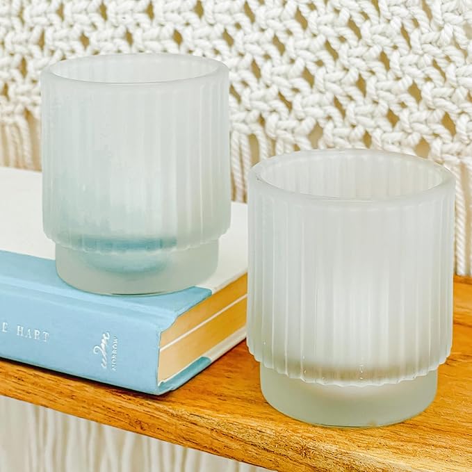 Kate Aspen Vintage Fluted Frosted Glass Tealight Votive Candle Holders (Set of 6), Rustic Decor, Boho Decorations, Shelf Decoration, Classic Look | Perfect Hostess Gift | (Pack of 6)