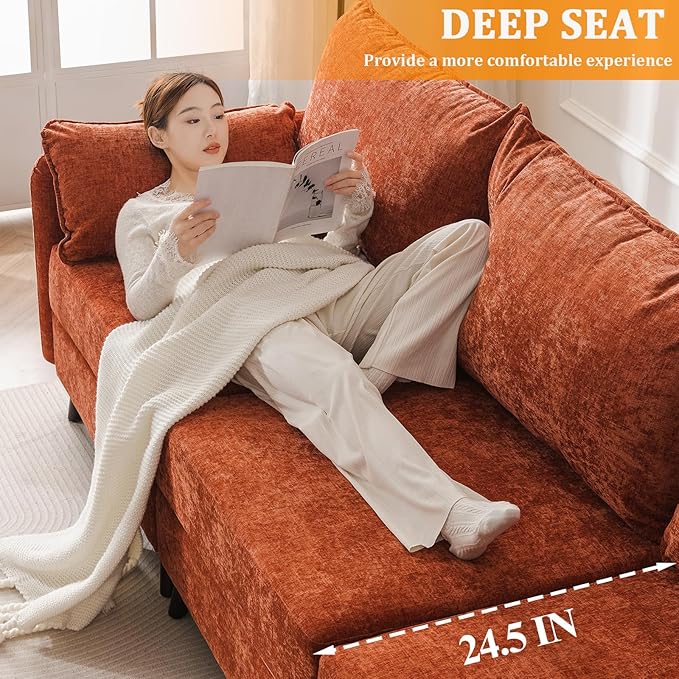 135'' Modular Sectional Sofa with Storage Seat,Oversized U Shaped Couch with Ottoman,7 Seater Couches for Living Room,Bedroom,Velet,Orange