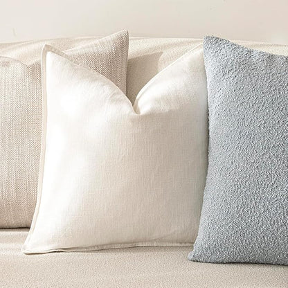 Foindtower Pack of 2, Decorative Linen Soild Throw Pillow Covers Soft Accent Cushion Case Boho Farmhouse Neutral Pillowcase for Couch Sofa Bed Living Room Home Decor 22 x 22 Inch Cream White