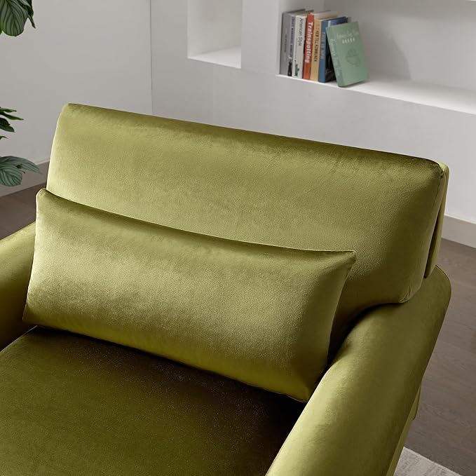 Merax Accent Chair with Circular Armrests, Upholstered Armchair Single Sofa with Vintage Roman Column Legs for Living Room, Bedroom, Study, Ergonomic Lumbar, Velvet, Green