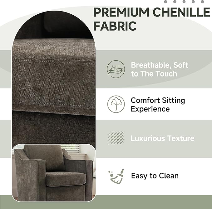 UIXE Swivel Accent Chair Set of 2, Chenille Upholstered Arm Chair for Living Room, Modern Club Armchair Comfy Single Sofa Bedroom Reading Seat with Lumbar Pillow - Coffee