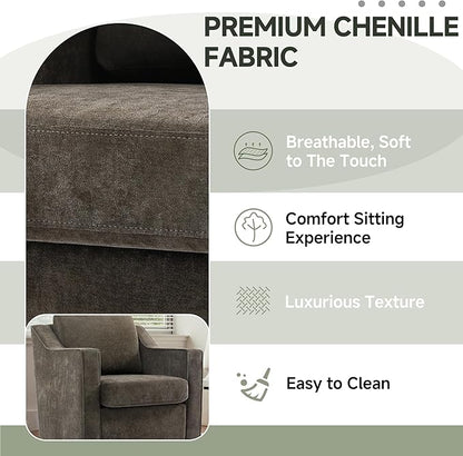 UIXE Swivel Accent Chair Set of 2, Chenille Upholstered Arm Chair for Living Room, Modern Club Armchair Comfy Single Sofa Bedroom Reading Seat with Lumbar Pillow - Coffee