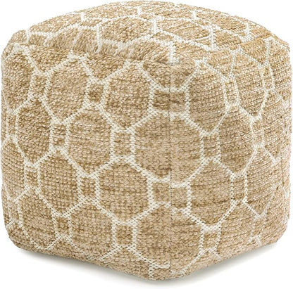 Anji Mountain Artisan Crafted Cotton Blend Pouf Ottoman | Versatile Floor Seating & Footstool for Living Room | Modern Boho Home Décor Accent | Filled Pouffe