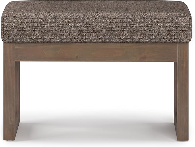 SIMPLIHOME Milltown 27 inch Wide Contemporary Rectangle Footstool Ottoman Bench in Mink Brown Tweed Look Fabric, Assembled, for the Living Room and Bedroom