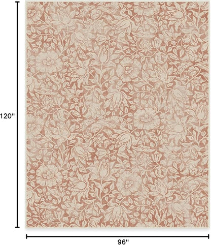 RUGGABLE x Morris & Co Washable Area Rug – Mallow Rust Red 8x10, Stain-Resistant, Non-Slip – Large Machine Washable Rugs for Living Room, Bedroom, Hallway, Entryway & Office–with Cushioned Pad