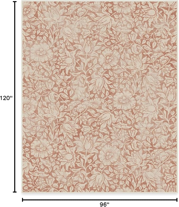 RUGGABLE x Morris & Co Washable Area Rug – Mallow Rust Red 8x10, Stain-Resistant, Non-Slip – Large Machine Washable Rugs for Living Room, Bedroom, Hallway, Entryway & Office–with Standard Pad