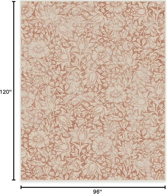 RUGGABLE x Morris & Co Washable Area Rug – Mallow Rust Red 8x10, Stain-Resistant, Non-Slip – Large Machine Washable Rugs for Living Room, Bedroom, Hallway, Entryway & Office–with Standard Pad