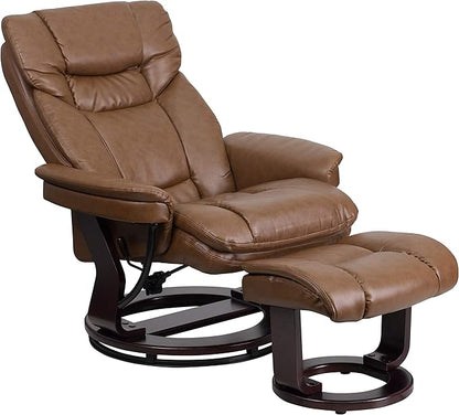 Flash Furniture Allie LeatherSoft Upholstered Recliner with Footrest, Arms, and Headrest, Padded Swivel Recliner Chair and Ottoman Set, Palimino