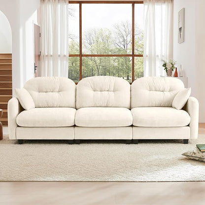 107" Sofas for Living Room, Comfy Chenille Fabric Cloud Sectional Couch, Modern Upholstered Deep Seat Sofa with Armrest Pillow, 3 Seater Couch for Small Spaces Apartment, Beige