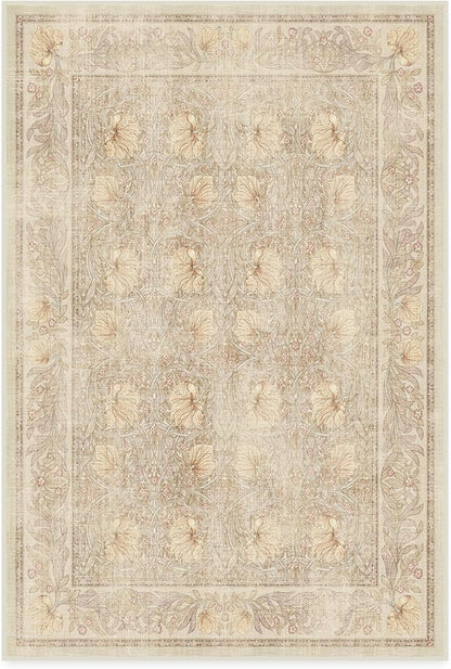 RUGGABLE x Morris & Co Washable Area Rug – Pimpernel Vintage Stone 4x6, Stain-Resistant, Non-Slip – Medium Machine Washable Rugs for Living Room, Bedroom, Hallway, Entryway & Office–with Standard Pad