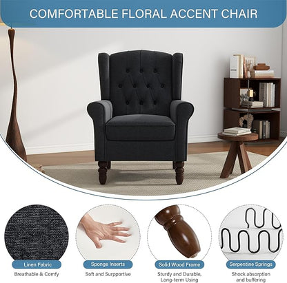 UIXE High Back Accent Chair, Fabric Upholstered Armchair Wingback Club Chair for Living Room, Comfy Single Sofa Bedroom Retro Reading Seat with Solid Wood Legs - Brown