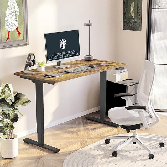 FLEXISPOT E6 3 Stages Dual Motor Electric Standing Desk 55x28 Inch Whole-Piece Board Height Adjustable Electric Sit Stand Desk(Black Frame + Special Walnut Desktop, 2 Packages)