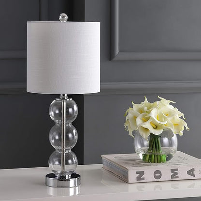JONATHAN Y JYL1021D February 21" Glass/Metal LED Table Lamp Contemporary Bedside Desk Nightstand Lamp for Bedroom Living Room Office College Bookcase LED Bulb Included, Clear/Chrome