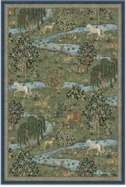 RUGGABLE x Morris & Co Washable Area Rug – Owl & Willow Green 4x6, Stain-Resistant, Non-Slip – Medium Machine Washable Rugs for Living Room, Bedroom, Hallway, Entryway & Office–with Cushioned Pad