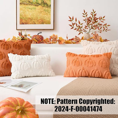 Kevin Textile Fall Pillow Covers 20x20 Inch Set of 2 Soft Pumpkins Decorative Square Pillowcases Plush Autumn Faux Fur Cushions Harvest Gift for Couch Sofa Chair Bedroom Home Decor, Beige