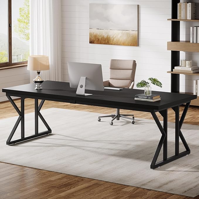 Tribesigns 78.74-Inch Large Executive Desk, Industrial Home Office Computer Desk, Simple Long Writing Study Table Business Furniture (Black)
