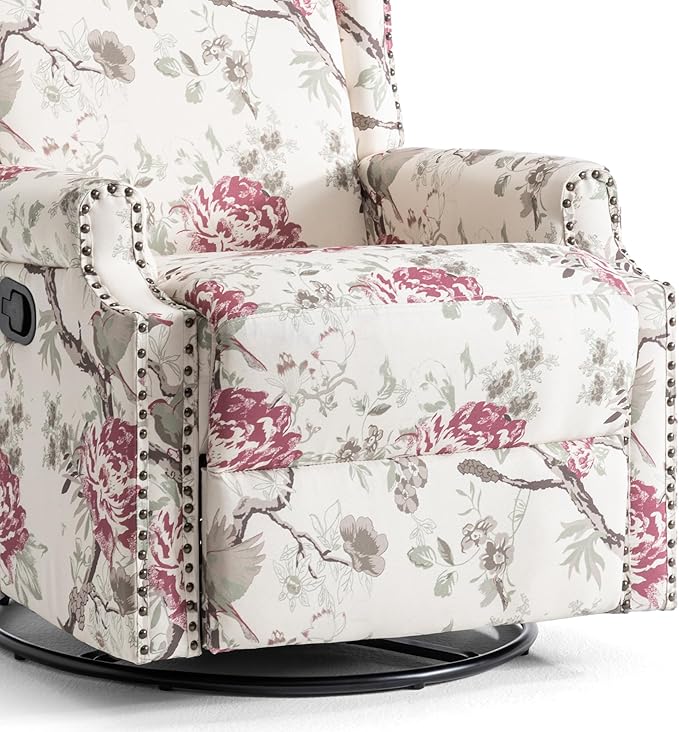 Lumibee Recliner Chairs Set of 2, 360° Swivel Rocker Recliner Chair with Footrest High Back, Comfy Upholstered Glider Rocking Chair for Living Room Bedroom (Plants Floral)