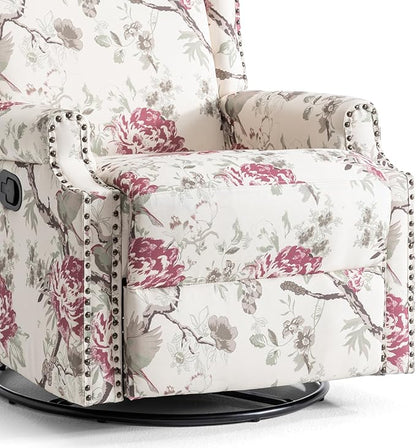 Lumibee Recliner Chairs Set of 2, 360° Swivel Rocker Recliner Chair with Footrest High Back, Comfy Upholstered Glider Rocking Chair for Living Room Bedroom (Plants Floral)