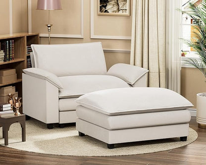 Homall 40" Modular Sectional Sofa, Single Sofa Couch with Reversible Ottoman, DIY Combination Chenille Deep 1-Seat Cloud Couch for Living Room, Apartment (White, Single Sofa Chair)