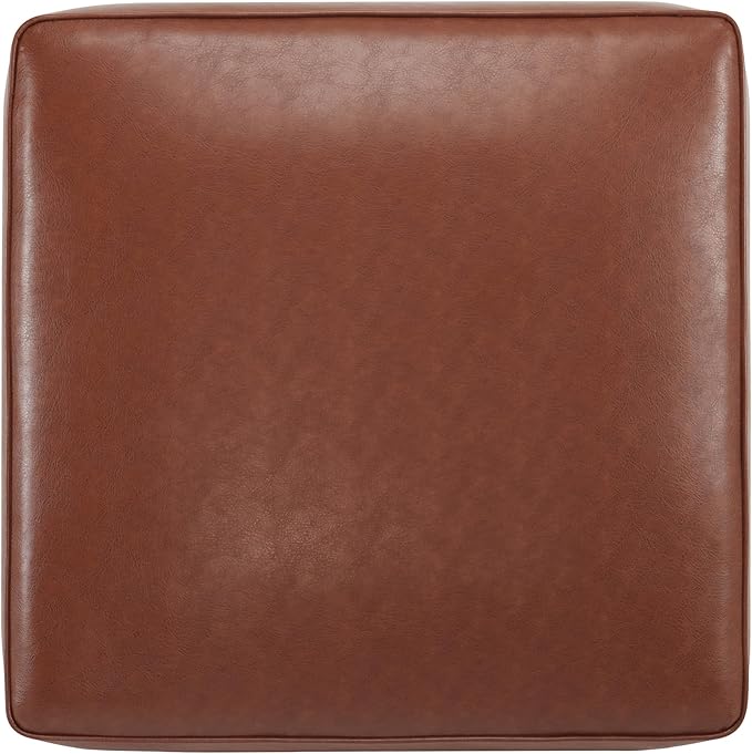 Christopher Knight Home Faux Leather Ottoman Footstool, Square Pouf Poufee Footrest Ottoman Large Seat, Modern Side Table for Living Room Bedroom Home Decor Gifts, Light Brown 30"