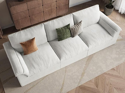 EASE MOOSE Oversized Boneless Couch for Living Room, Sectional Cloud Sofa, Modular Cloud Couch, 3-Seater Deep Seat Sofas with Pillow for Bedroom, Apartment, No Assembly Required, Chenille (White)