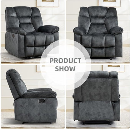 EBELLO Manual Recliner Chair for Adults with Soft Padded Headrest and Backrest, Overstuffed Single Recliner Sofa Chair for Living Room, Grey