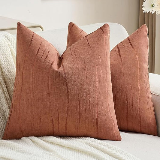 FUTEI Rust Chenille Decorative Throw Pillow Covers 26x26 Inch Set of 2,Soft Embossed Striped Textured Euro Pillow Shams,Modern Home Decor for Couch Bed Living Room
