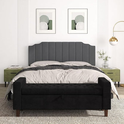 King Size Headboard Only, Velvet Wall Mounted Headboard King/California for Adjustable Bed Modern Upholstered Head Board Easy Assembly, Dark Gray