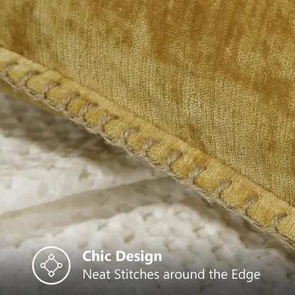 decorUhome Chenille Soft Throw Pillow Covers 12x20 Set of 2, Lumbar Velvet Farmhouse Neutral Decorative Euro Pillow Covers with Stitched Edge for Couch Sofa Bed Home Decor, Mineral Yellow