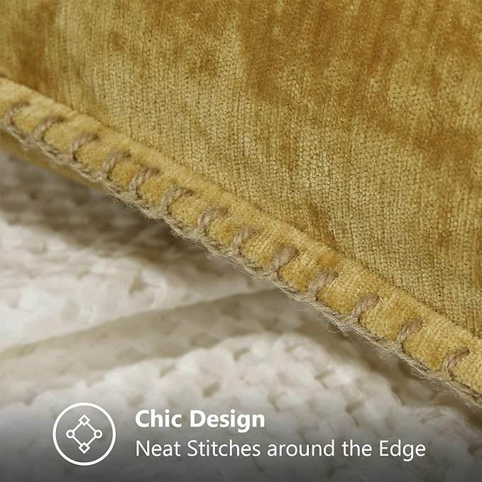 decorUhome Chenille Soft Throw Pillow Covers 18x18 Set of 2, Farmhouse Velvet Neutral Decorative Euro Pillow Covers with Stitched Edge for Couch Sofa Bed Home Decor, Mineral Yellow