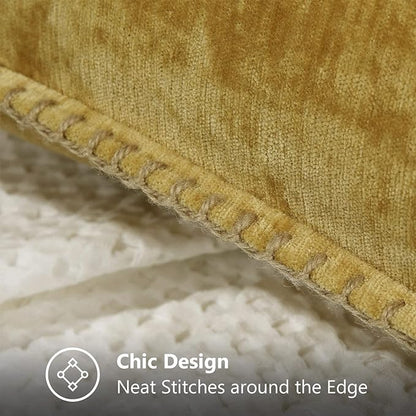 decorUhome Chenille Soft Throw Pillow Covers 18x18 Set of 2, Farmhouse Velvet Neutral Decorative Euro Pillow Covers with Stitched Edge for Couch Sofa Bed Home Decor, Mineral Yellow
