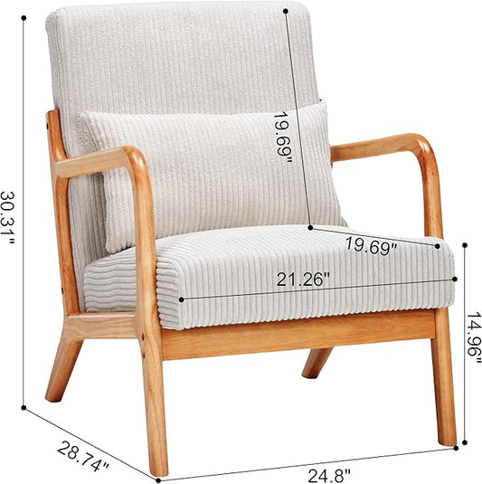 Accent Chairs, Set of 2 Mid-Century Modern Chair with Pillow, Armchair with Solid Wood, Reading Relaxing Leisure Chair for Living Room,（Beige）