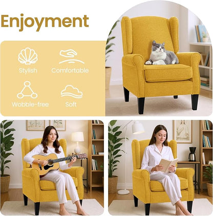 Accent Chair, Modern Living Room Chairs with Wingback, Comfy Upholstered High Back Single Sofa for Bedroom, Mid-Century Reading Armchair Sillas para Sala