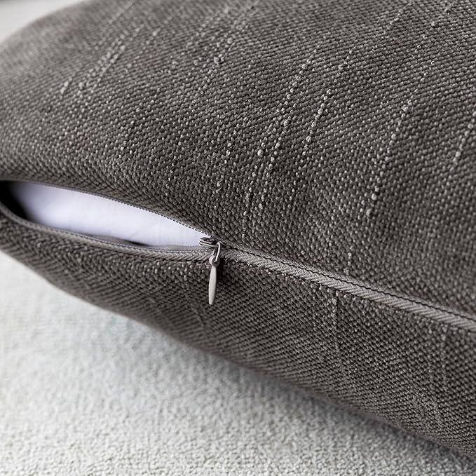 Foindtower Pack of 2 Soft Textured Chenille Throw Decorative Pillow Covers Lumbar Accent Solid Cushion Cover Cozy Farmhouse Pillow Case with Zippe for Couch Sofa Bed Living Room 12x20 Inch, Charcoal